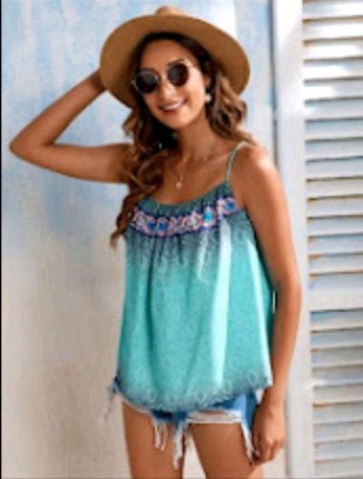 NEW BLUE TEAL LOOSE FITTING WOMENS SMALL CAMI TANK TOP - Thumbnail 4
