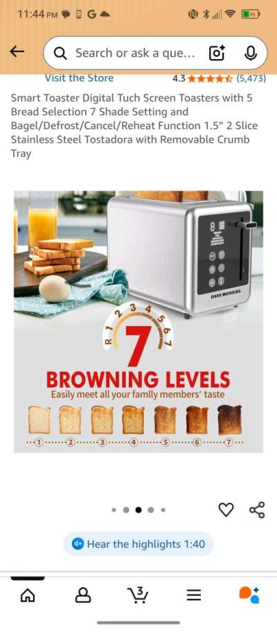 Smart Digital Touchscreen Toaster  New - Thumbnail 3