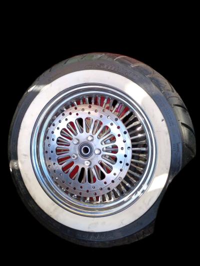 front and rear white wall tires and chrome spoke rims - Thumbnail 2