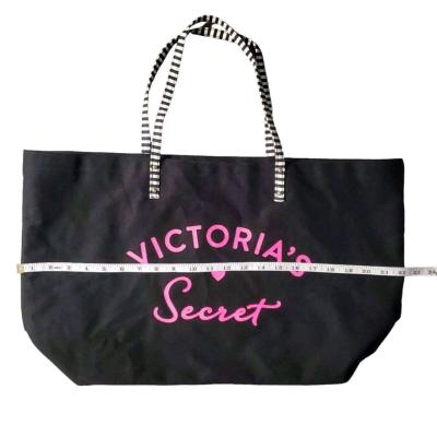 Victorias Secret Black Canvas Tote Bag With Striped Handles - Thumbnail 5