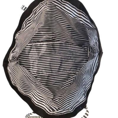 Victorias Secret Black Canvas Tote Bag With Striped Handles - Thumbnail 2