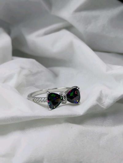 925 Stamped Silver COLORED BOW Ring - Thumbnail 3