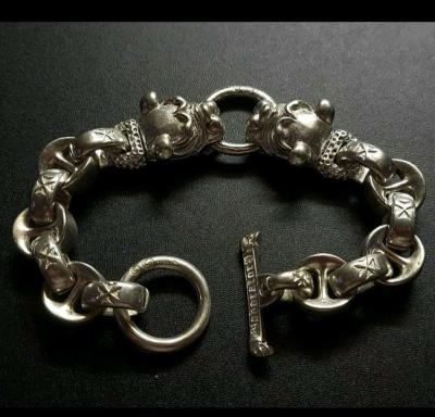 OLD HANDMADE MIAO TIBETAN TWO HEAD DOG BRACELET STAMPS S925 - Thumbnail 3