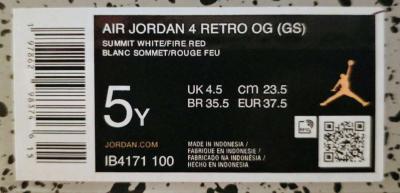 Air Jordan 4 Retro OG White Cement Youth Size 5 - Thumbnail 1