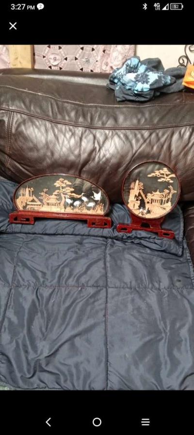 Set of 2 Asian Reverse Glass Art Panels - New Caney, Texas