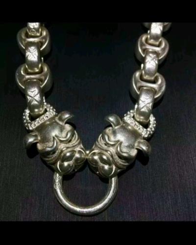 VINTAGE  HANDMADE MIAO TIBETAN TWO HEADS DOG SILVER BRACELET - Thumbnail 4