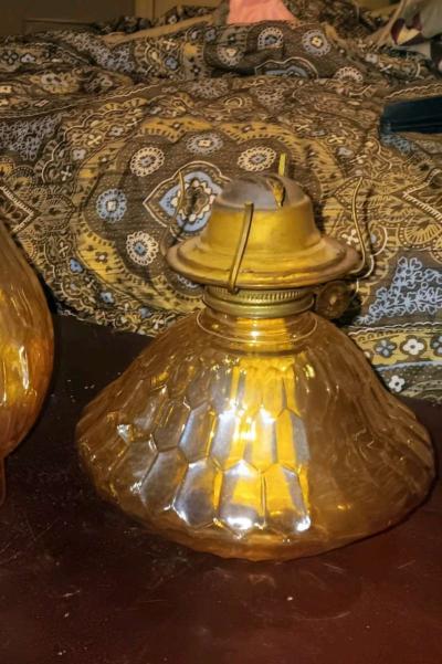 Jeanette Co Carnival Glass Hex Optic Depression Oil Lamp - Thumbnail 2