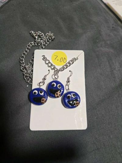 Cookie Monster Necklace and Earring Set