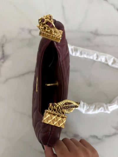 Burgundy Quilted Hobo Bag with Gold Chain  Small Luxe Should - Thumbnail 2