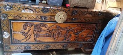 HandCarved Camphorwood Chest  Antique Oriental Style - Thumbnail 2