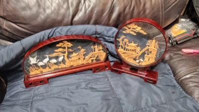 Set of 2 Asian Reverse Glass Art Panels - Thumbnail 2