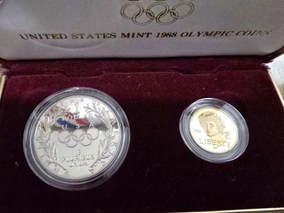 1988 Olympic Coin Set Silver and Gold Mint COA Included - Thumbnail 2