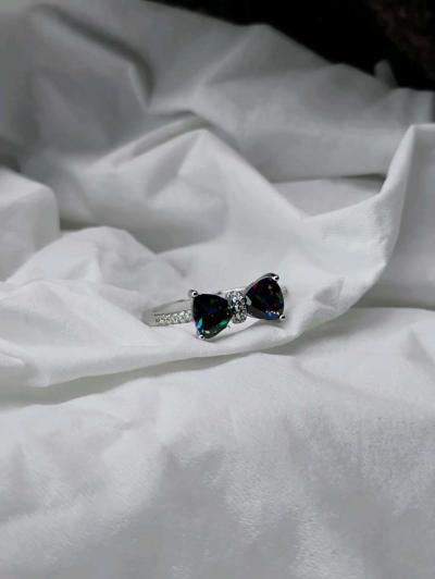 925 Stamped Silver COLORED BOW Ring - Thumbnail 5