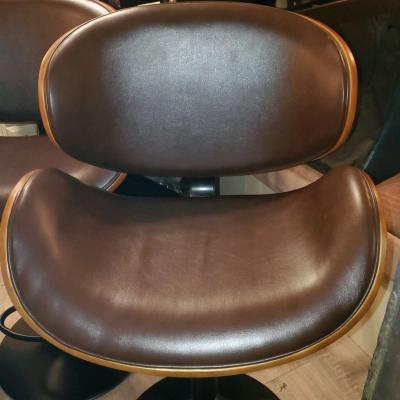 Brown Faux Leather and Wood Bar Stools - Thumbnail 2