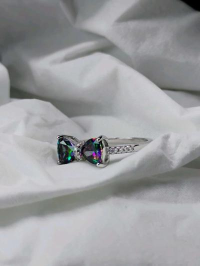 925 Stamped Silver COLORED BOW Ring - Thumbnail 1