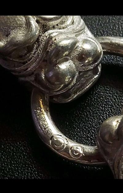 VINTAGE  HANDMADE MIAO TIBETAN TWO HEADS DOG SILVER BRACELET - Thumbnail 2