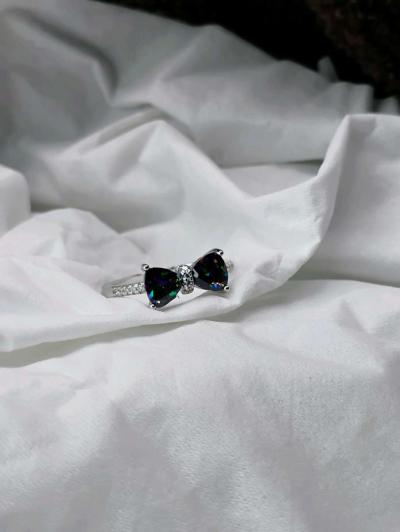 925 Stamped Silver COLORED BOW Ring - Thumbnail 2