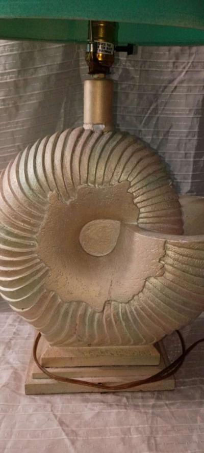 Vintage 1980s Pastel Iridescent Plaster Nautilus Table Lamp - Thumbnail 2