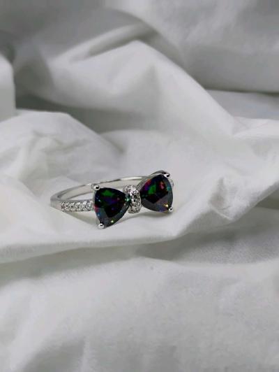 925 Stamped Silver COLORED BOW Ring - Thumbnail 4