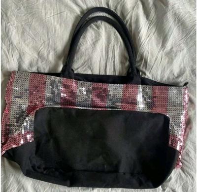 Victorias Secret Sequined Weekender Tote Bag Pink Silver Str - Thumbnail 3