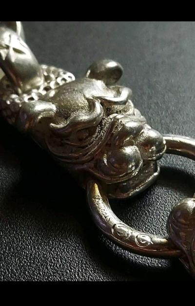 OLD HANDMADE MIAO TIBETAN TWO HEAD DOG BRACELET STAMPS S925 - Thumbnail 4