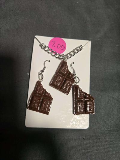Chocolate Bar Necklace and Earring Set