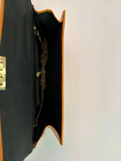 VintageStyle Orange Faux Leather Clutch with Gold DoubleC Ac - Thumbnail 3