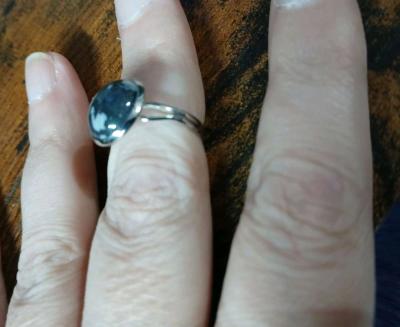 Adjustable Ring with Painted Synthesized Turquoise 12mm Iron - Thumbnail 2