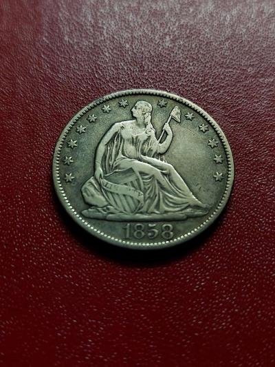 Great US 1858o Seated Liberty Half 90 Silver Dollar - Thumbnail 3