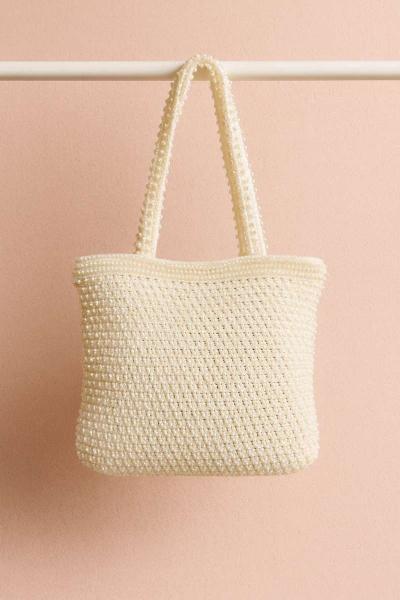 White Pearl Tote Bag  Handmade Style - Thumbnail 2