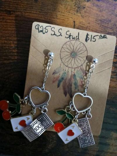 Red Casino Luck Charm Stud Earrings - Thumbnail 2