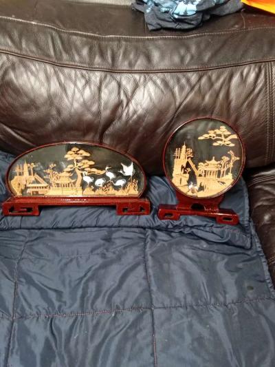 Set of 2 Asian Reverse Glass Art Panels - Thumbnail 3