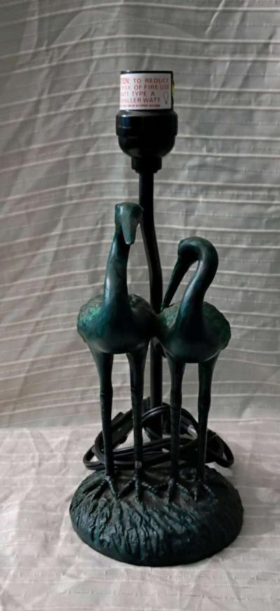 Vintage Small Crane Heron Green Lamp - Thumbnail 4