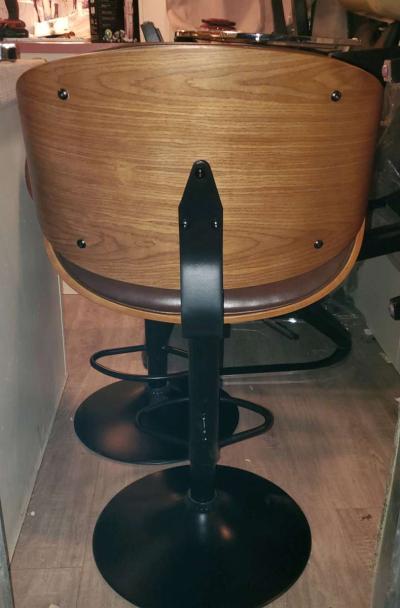 Brown Faux Leather and Wood Bar Stools - Thumbnail 4