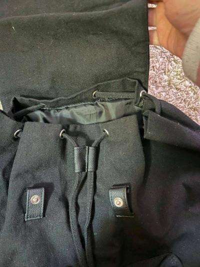 Trendy Black Canvas Backpack with Luxurious Leather Accents - Thumbnail 4