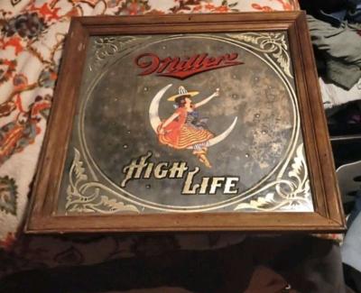 Miller High Life Framed 14 X 14 Mirror Sign Girl On The Moon - Thumbnail 2