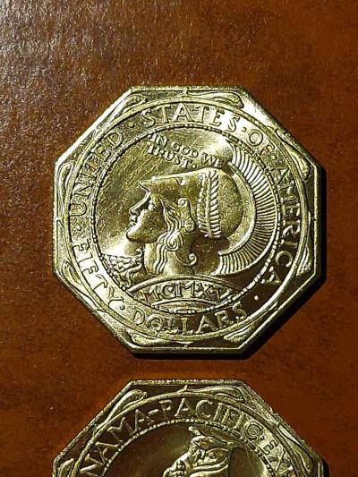 CRUPTO LUCKY ART COIN US 50 VERY RARE 22K GOLD PLATED 1915S - Thumbnail 2