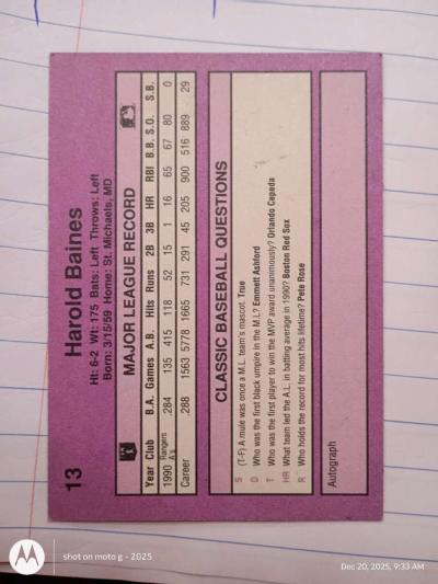 Harold Baines card 13 - Thumbnail 2
