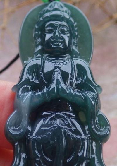 Certificate Jadeite Jade Green Pendant Kwan Yin buddha - Thumbnail 4