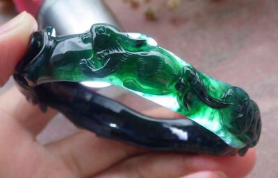 Certificate Jadeite jade Burma  Dark Green Black Flower - Thumbnail 5