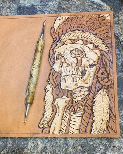 new tooled leather koi fish and dragon bifold wallet - Thumbnail 6