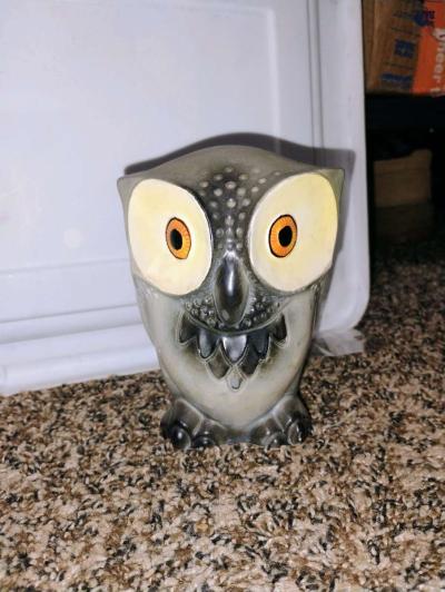vintage Lefton brand ceramic Barn owl coin bank 1960s1970s