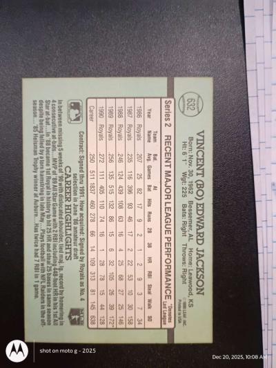 Bo Jackson card 632 - Thumbnail 2