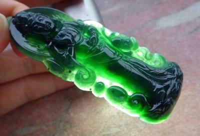 Certificate Jadeite Jade Black Green pendant Kwan Yin - Thumbnail 5