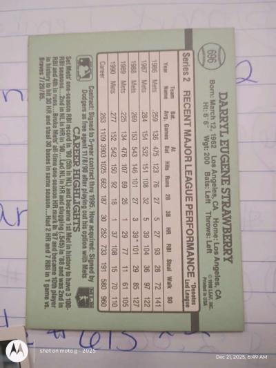 Darryl Strawberry card  number 696 - Thumbnail 2