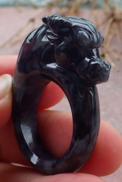 Certificate Black Burma A Jadeite Jade Cow Ox Circle Ring NO - Thumbnail 5
