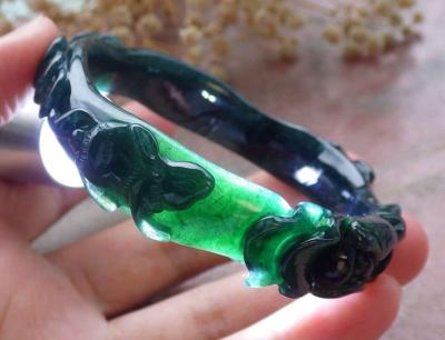 Certificate Jadeite jade Burma  Dark Green Black Flower - Thumbnail 6