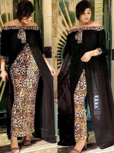 Sexy leopard printed Dashiki African Maxi Women Dress - Thumbnail 3