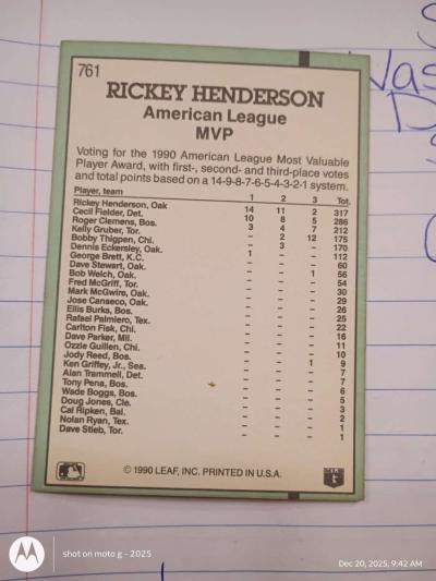 Ricky Henderson card 648 - Thumbnail 2