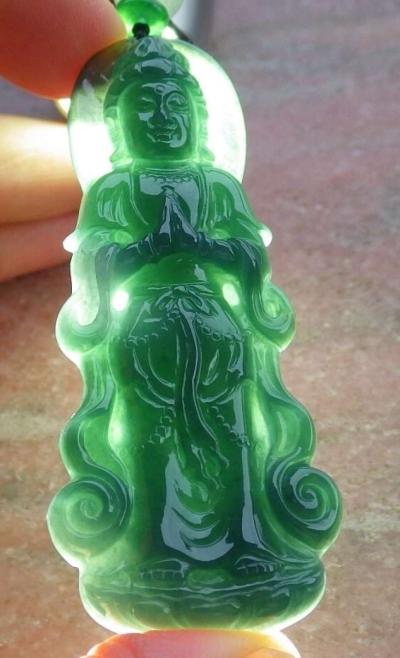 Certificate Jadeite Jade Green Pendant Kwan Yin buddha - Thumbnail 2